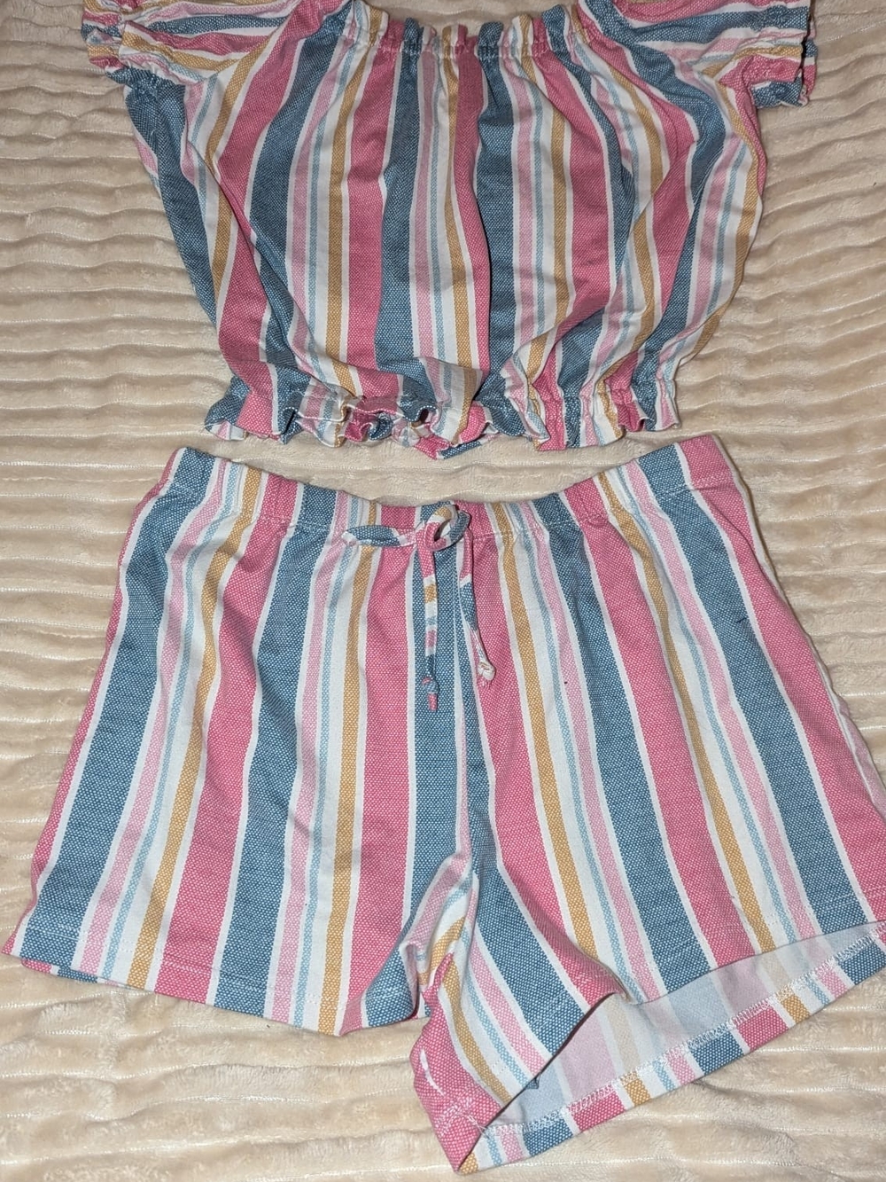 Striped Pink Blue Multi Women's Drawstring Shorts